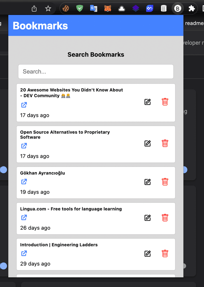 Google Chrome Bookmarks Extension